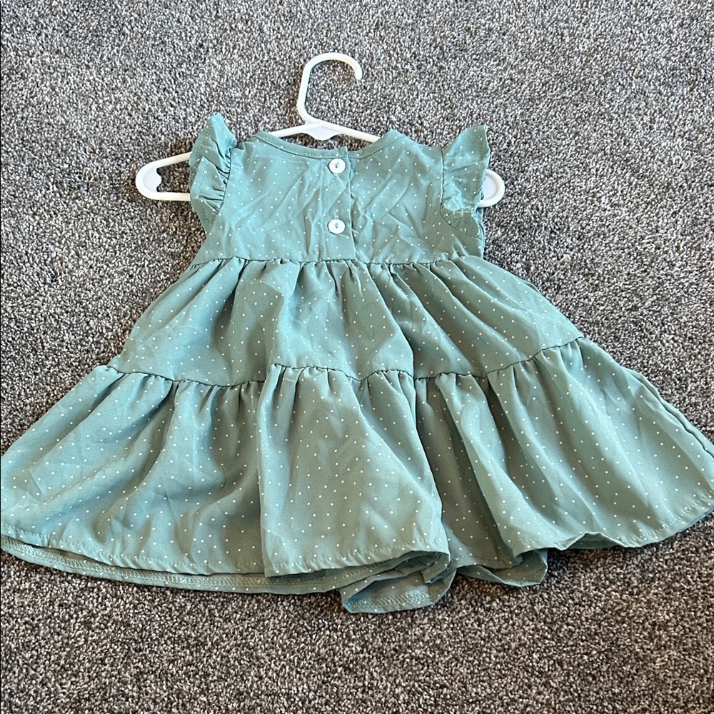 6-9mo Baileys Blossoms Green Polka Dot Kids Dress - Picture 2 of 3